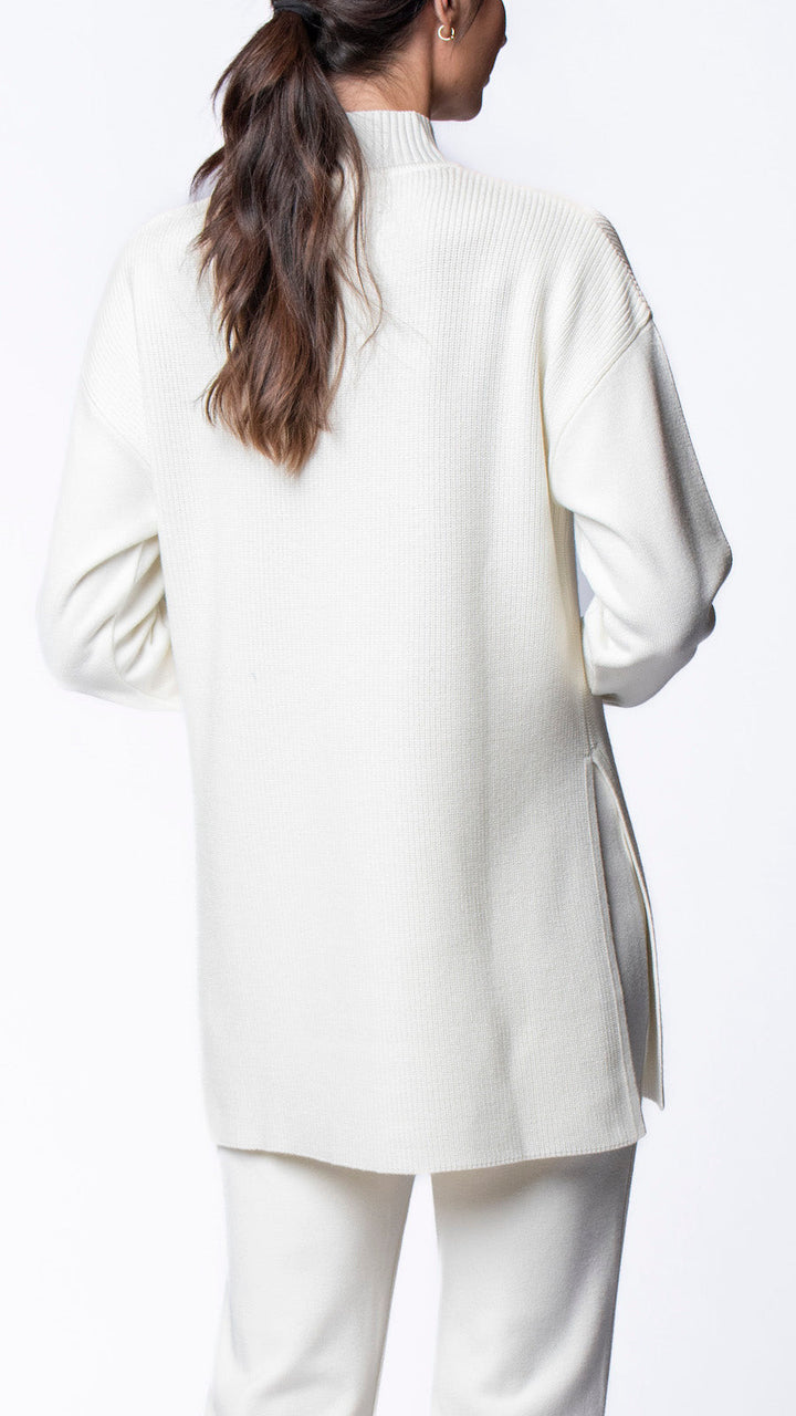 Pearl Long Sleeved Rib-Knit Mock-Neck Top, Winter White