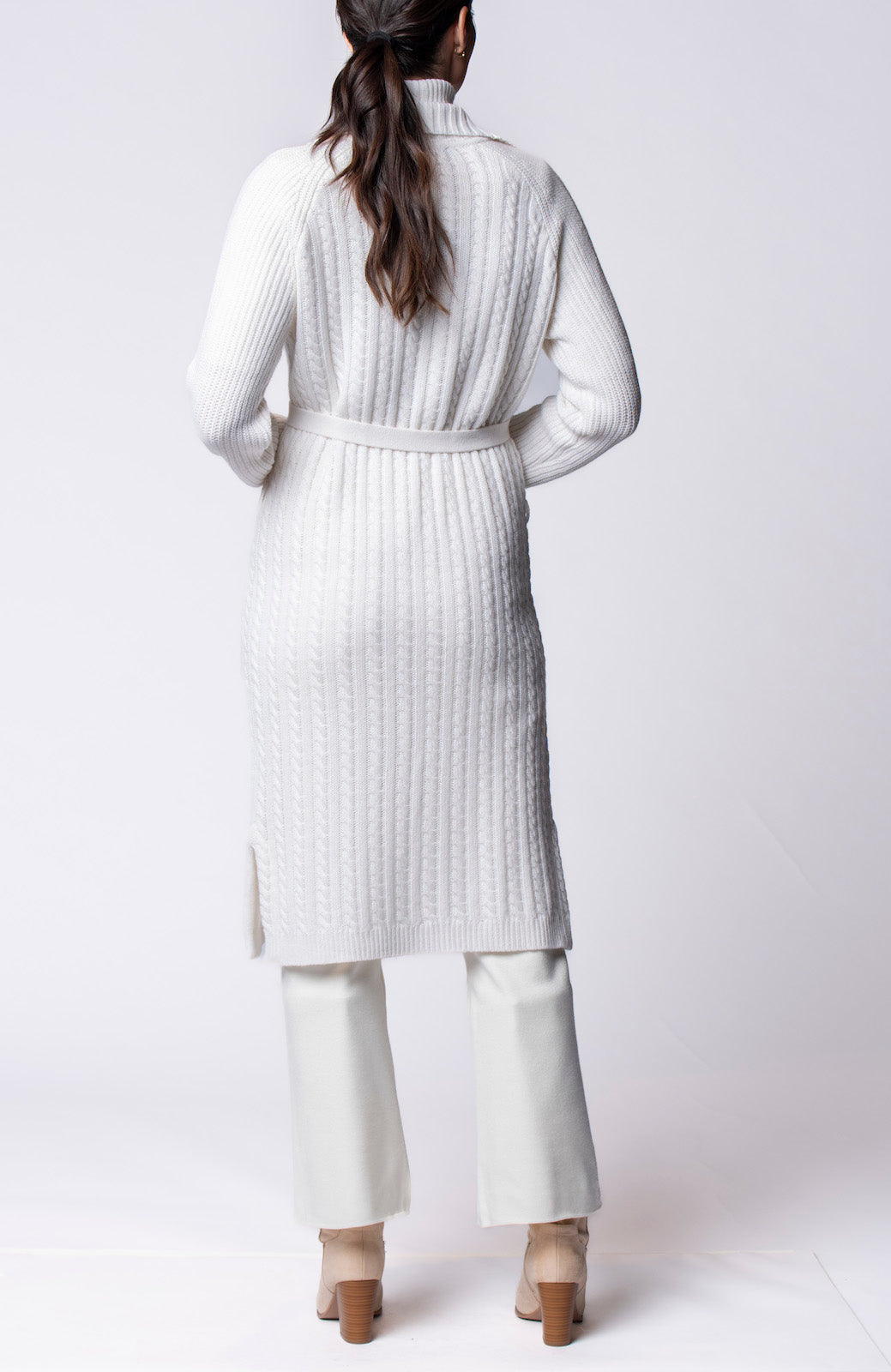 Layla Cable-Knit Belted Coat ; Winter White