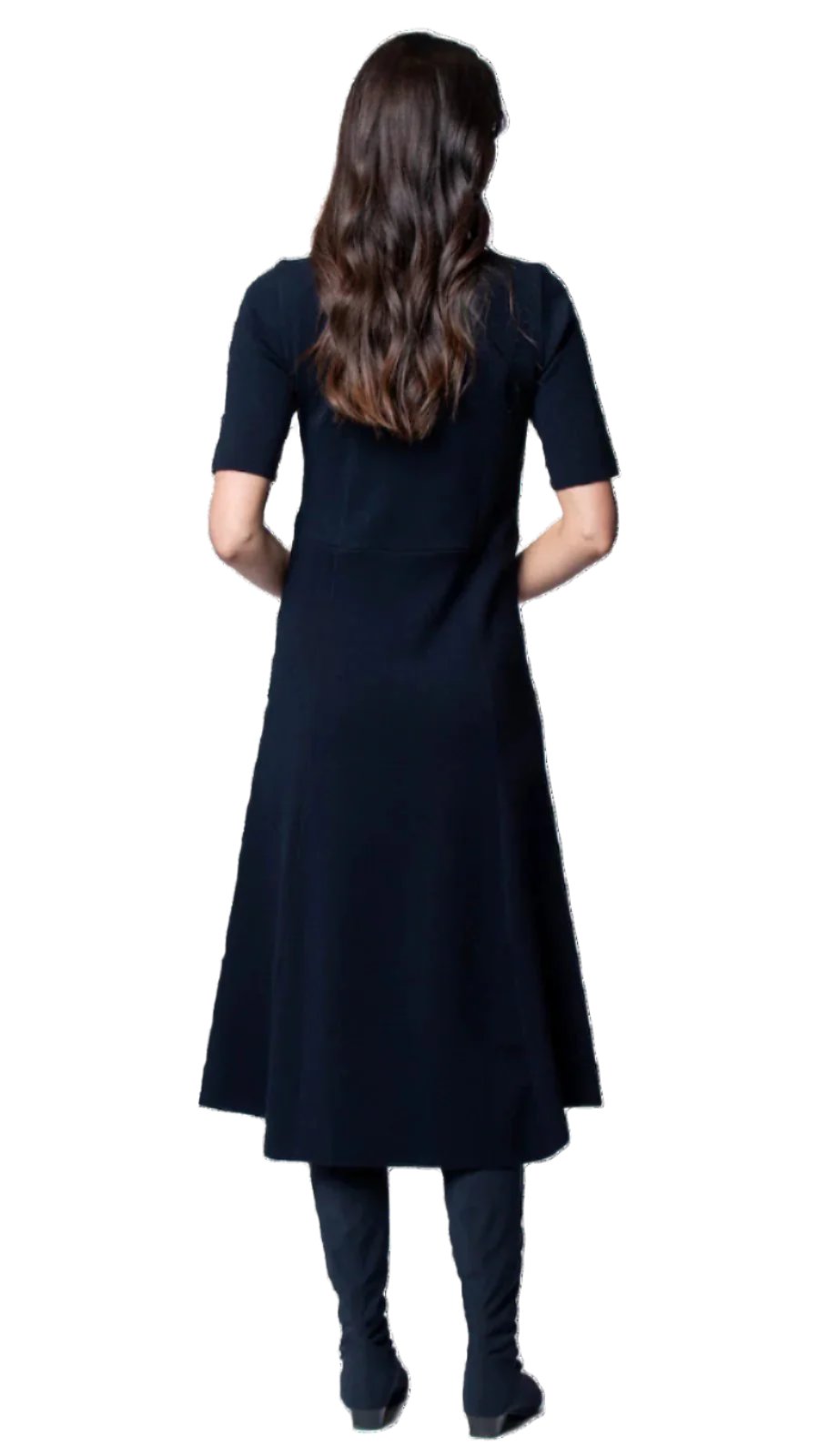 Nora Milano Knit Short Sleeved Fit-And-Flare Midi Dress; Dark Navy