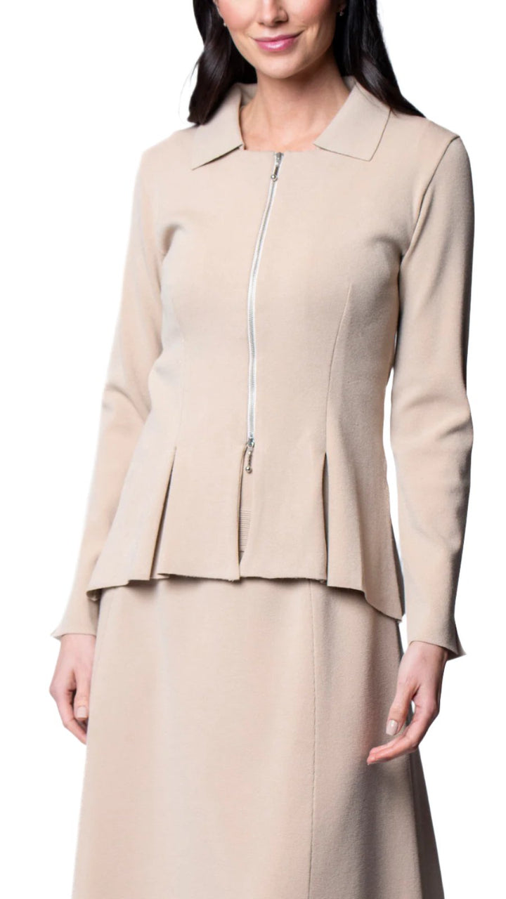 Nikkie Flat-Knit Zip Jacket ; Warm Beige