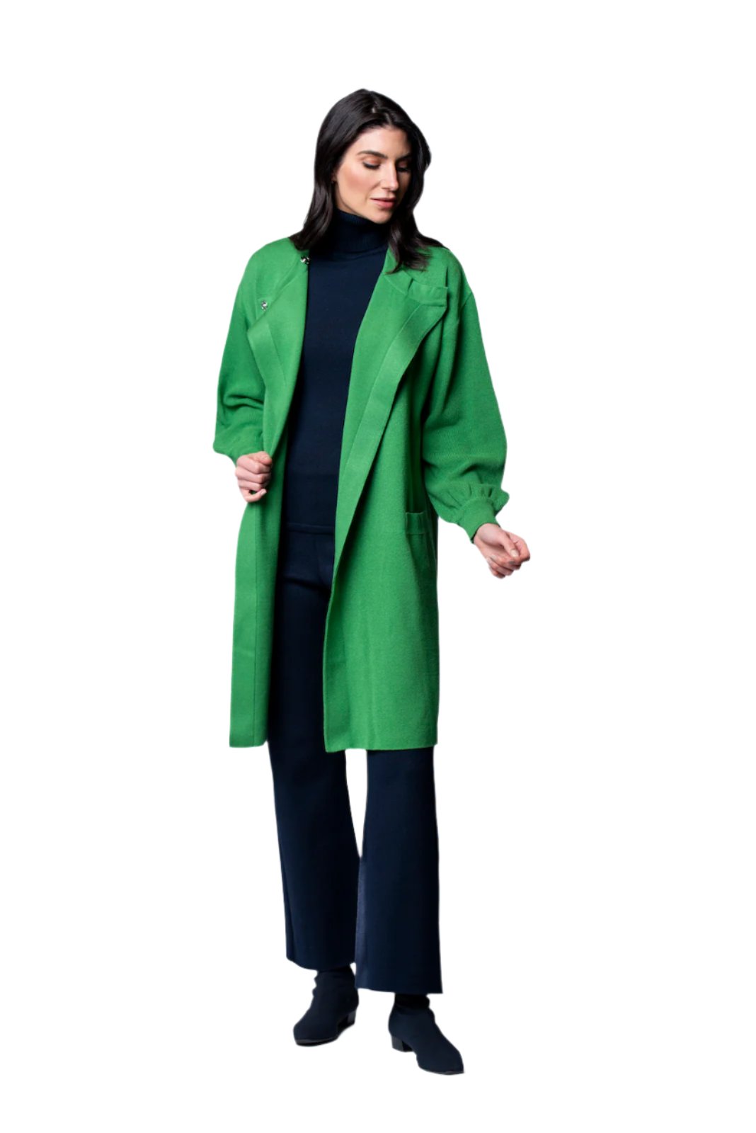 Lora Flat-Knit Car Coat, Emerald Green