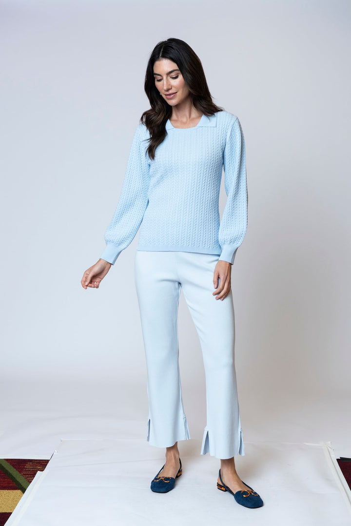 Hope Long Sleeved Crew-Neck Cable-Knit Top, Baby Blue