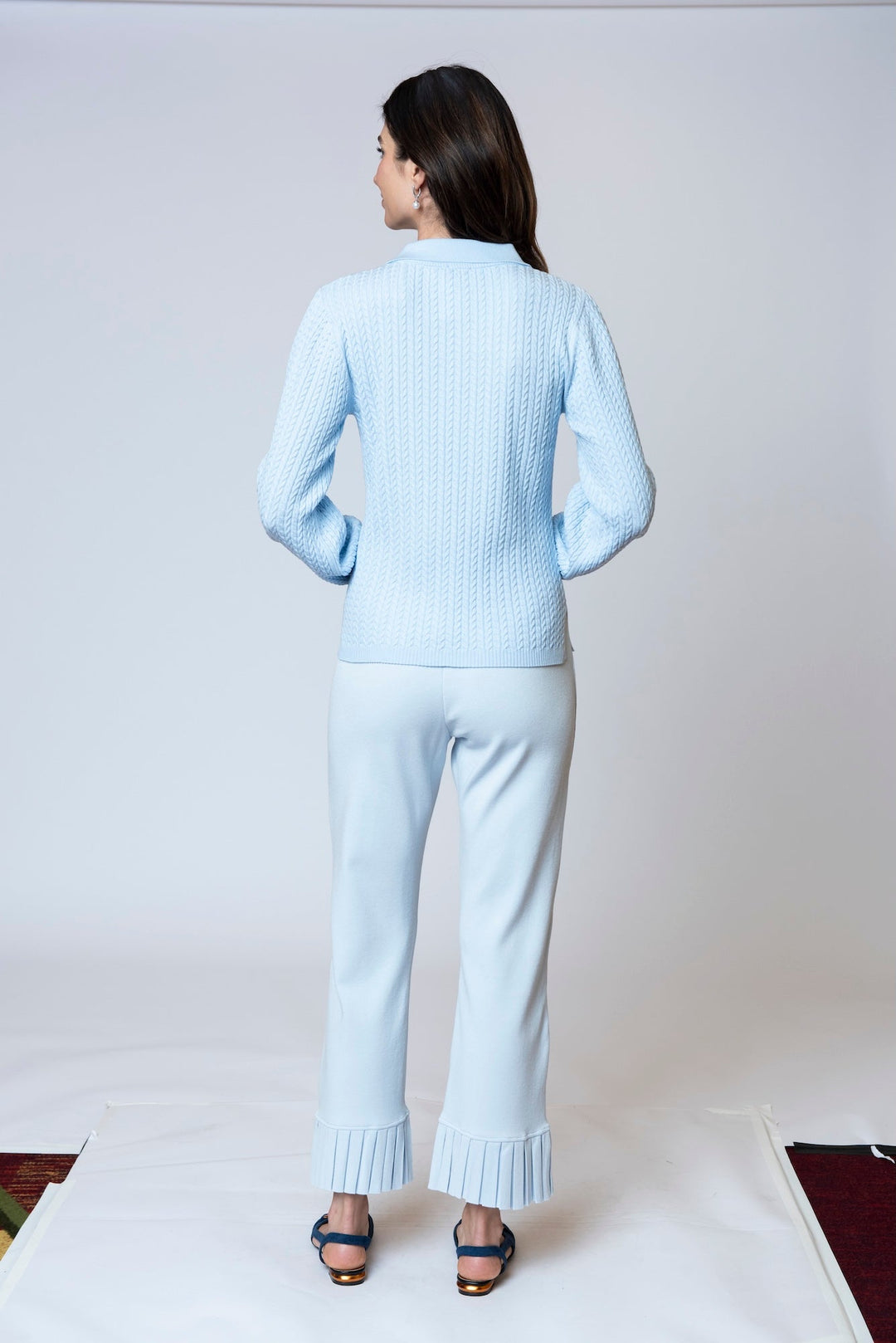 Hope Long Sleeved Crew-Neck Cable-Knit Top, Baby Blue