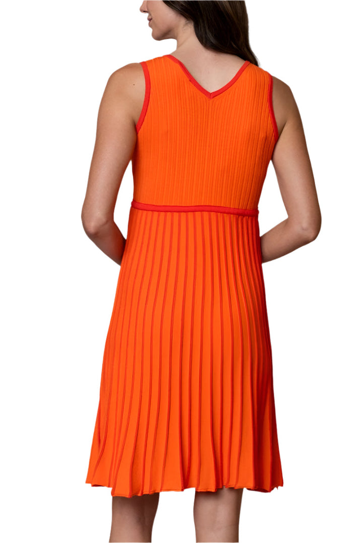 Lana Pleated Sleeveless Dress / Orange/Bright Orange