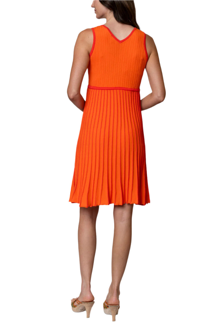 Lana Pleated Sleeveless Dress / Orange/Bright Orange