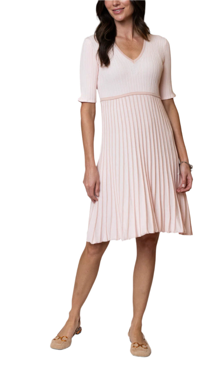 Lara Pleated Short Sleeved Dress / Rose Petal/Rose Dust