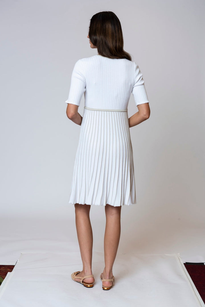 Lana Pleated Sleeveless Dress / White/Beige