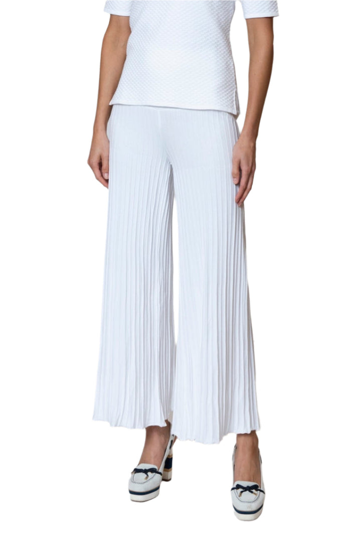 Julia Plisse-Look Wide Leg Pants, White