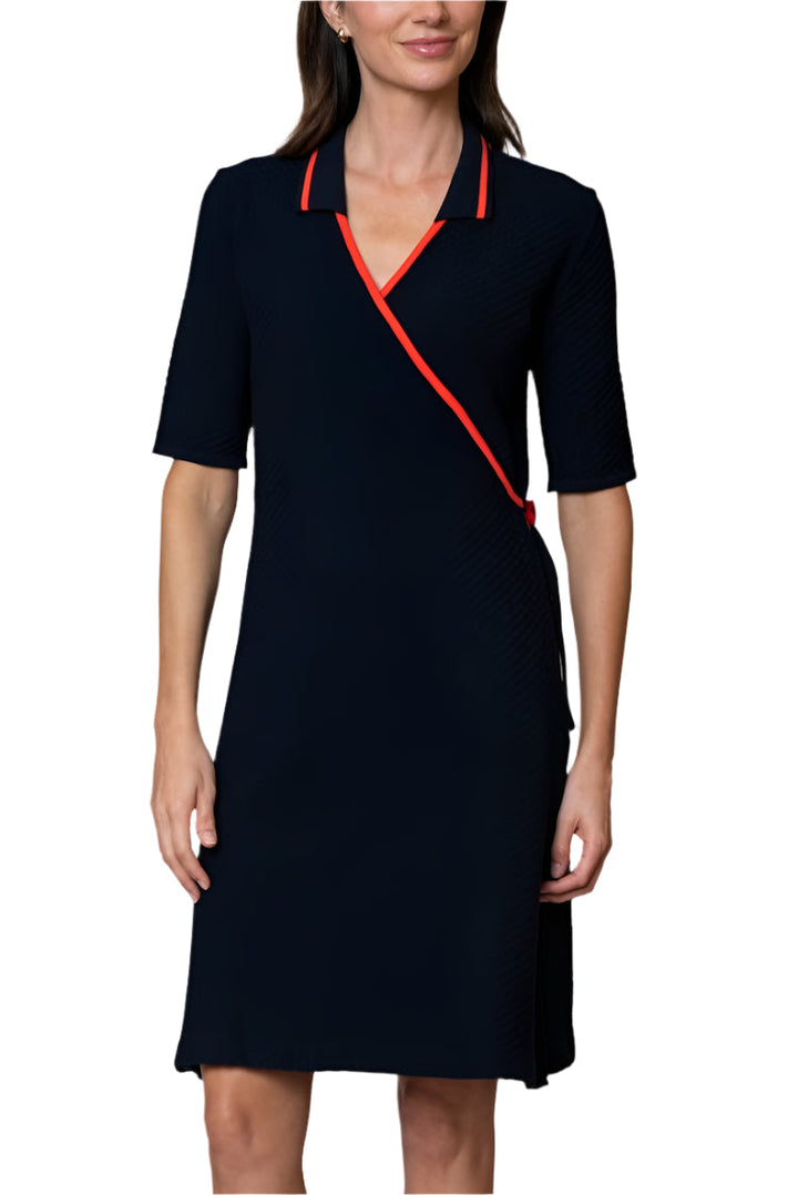 Makayla Wrap Knit Sheath Dress; Dark Navy/ Bright Orange