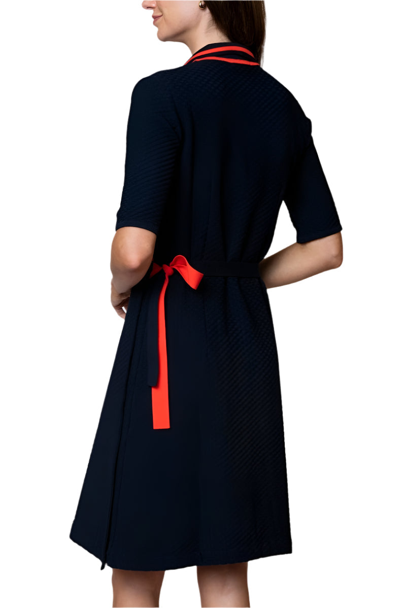 Makayla Wrap Knit Sheath Dress; Dark Navy/ Bright Orange