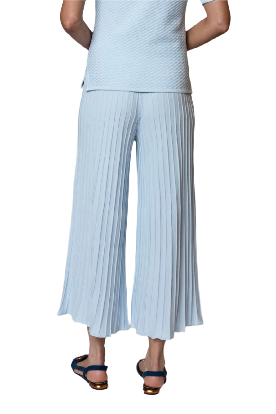 Giuliana Plisse-Look Cropped Wide Leg Pants, Powder Blue