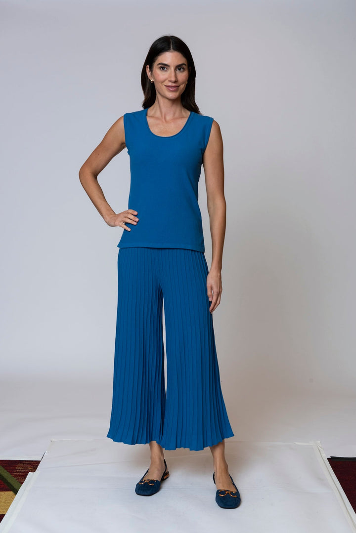 Giuliana Plisse-Look Cropped Wide Leg Pants, Ocean Blue