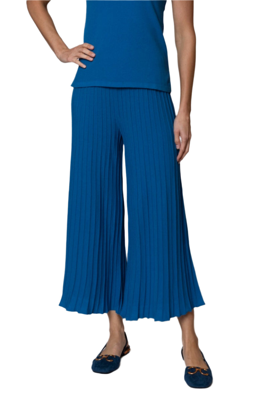 Giuliana Plisse-Look Cropped Wide Leg Pants, Ocean Blue