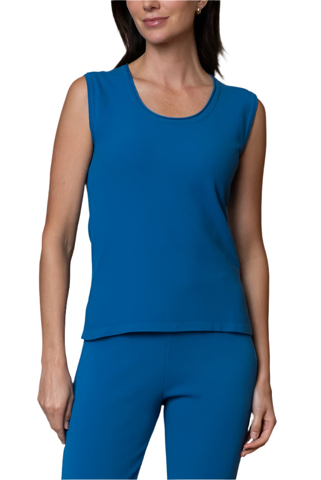 Teresa Round Neck Tank Top, Ocean Blue