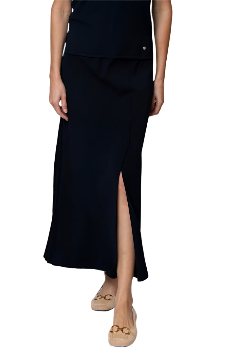 Milena Pleats-on-Back Maxi Skirt; Dark Navy