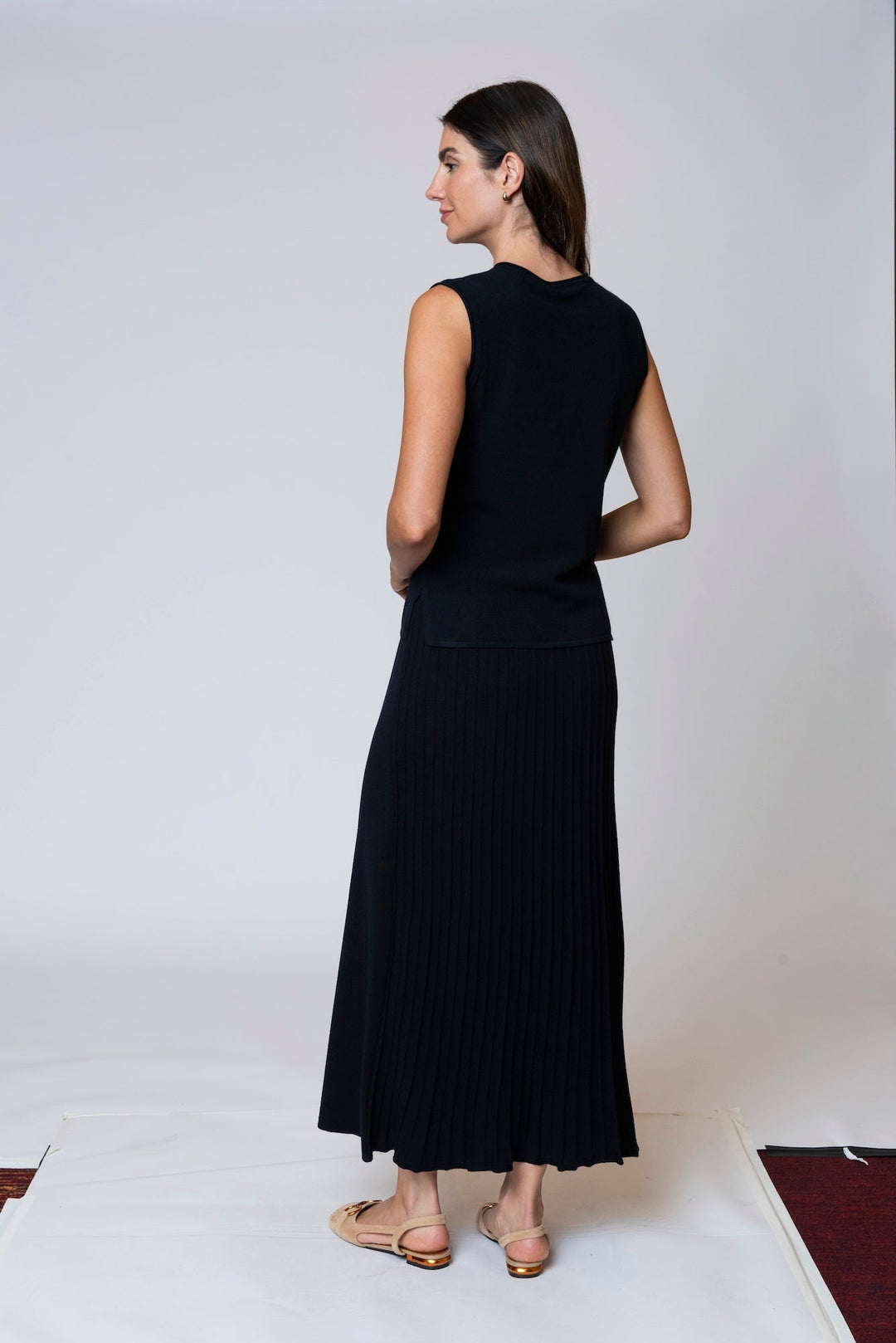 Milena Pleats-on-Back Maxi Skirt; Dark Navy