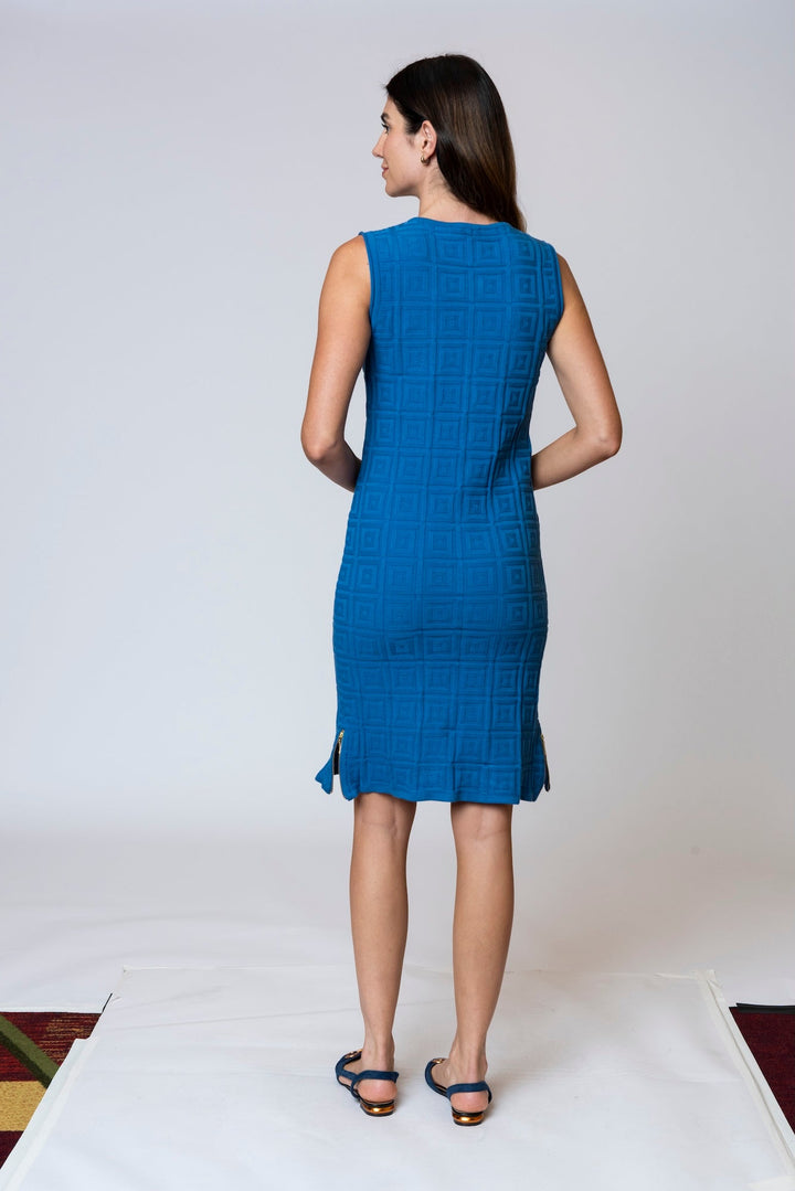 Joyce Square-Detail Knit Zip-front Sheath Dress; Ocean Blue