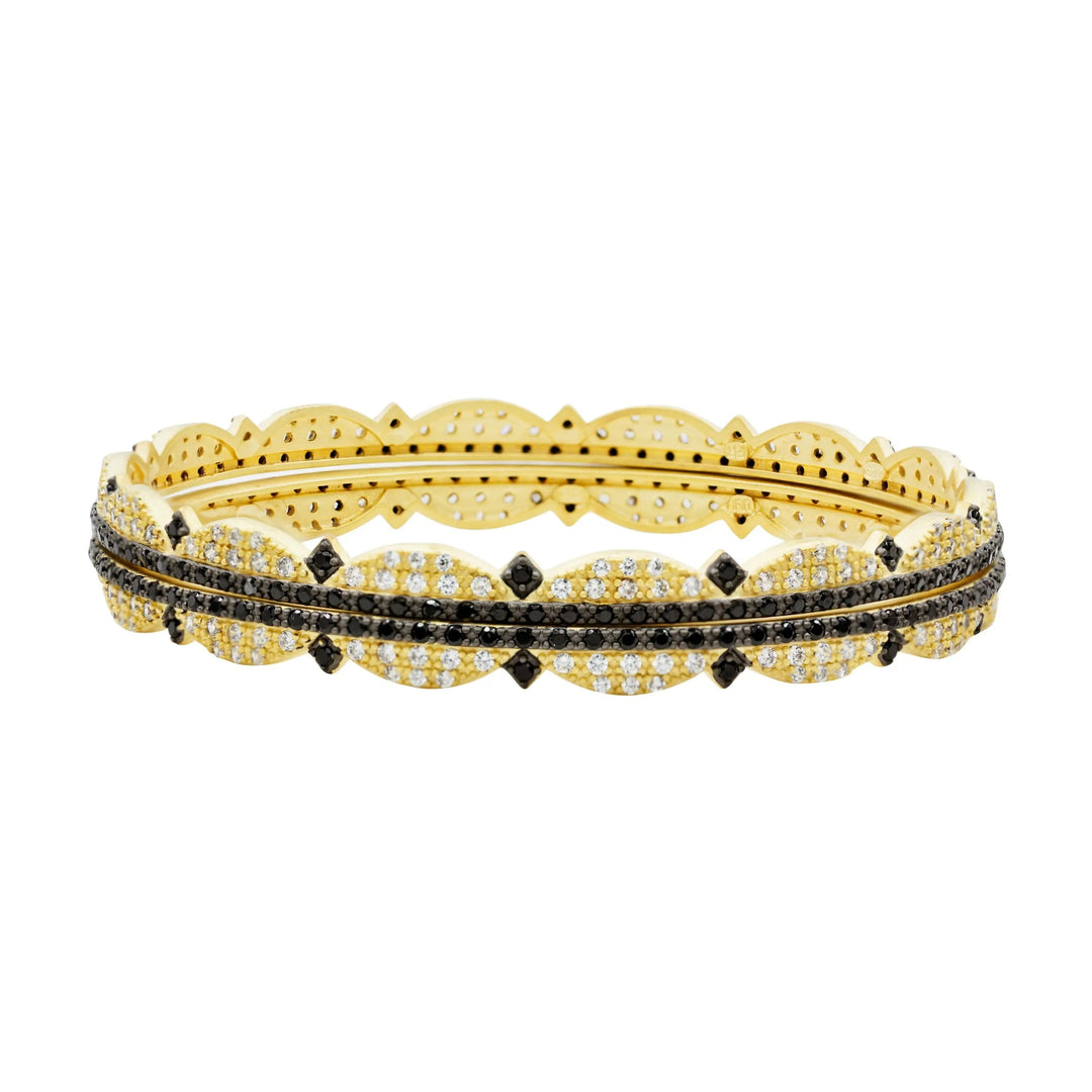 MatteFinish Black Stone Scallop Crown Nest Set of 2 Bangle FR Vault 