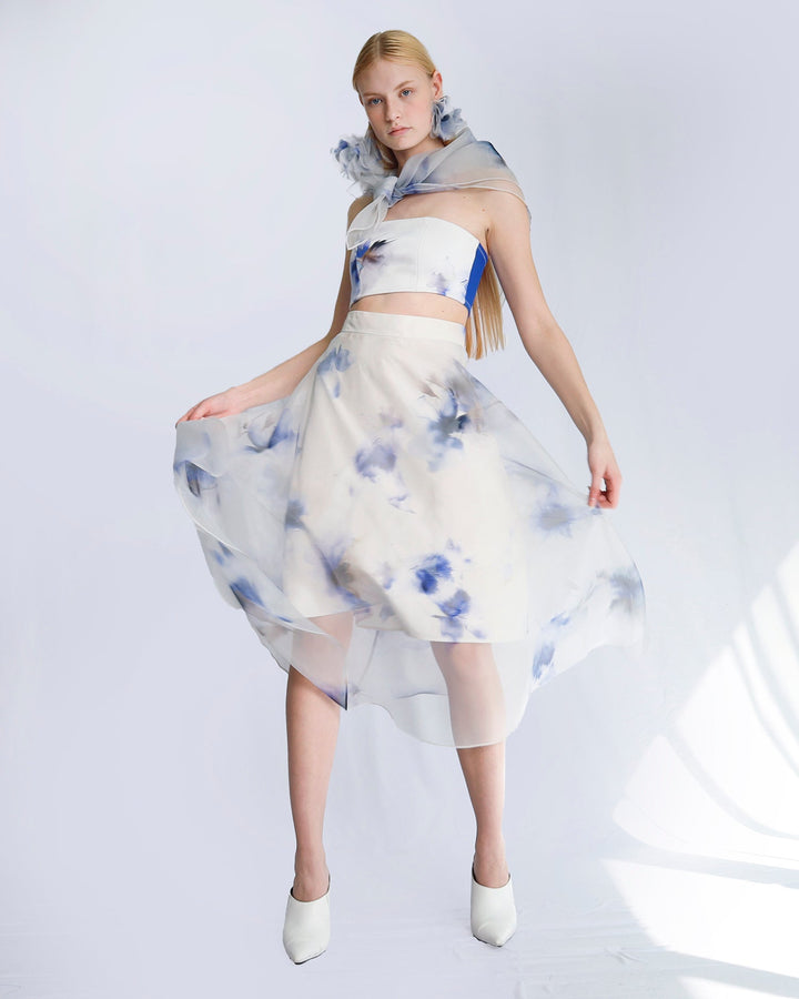 Maison Marie Saint Pierre | Skirt | JARINA | Aqua Lily Blue | Scarf | JOLYON | Aqua Lily Blue