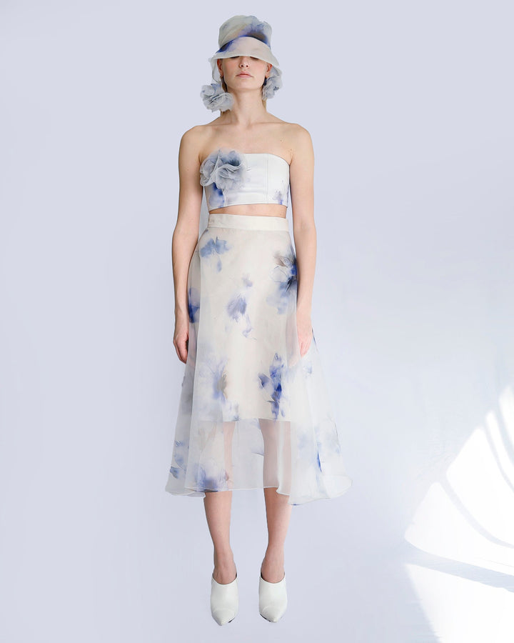 Maison Marie Saint Pierre | Skirt | JARINA | Aqua Lily Blue | Earring | JANAR | Aqua Lily Blue