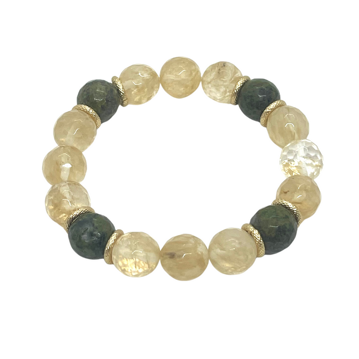 Serpentine And Champagne Quartz Stretch Bracelet