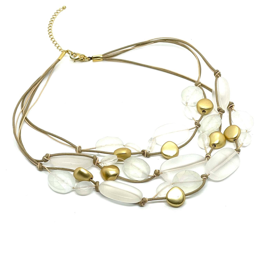 Quartz And Matte Gold Bead Torsade Necklace