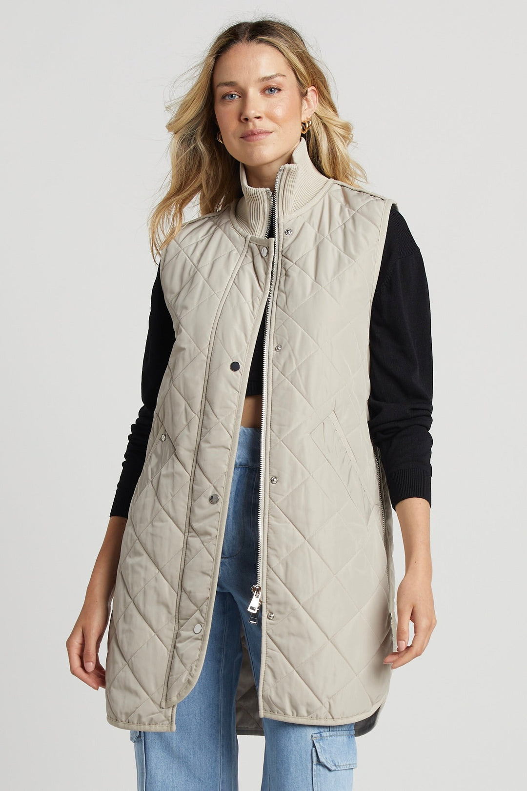 Destiny Sleeveless Quilted Vest w/ Side Zipper Detail
