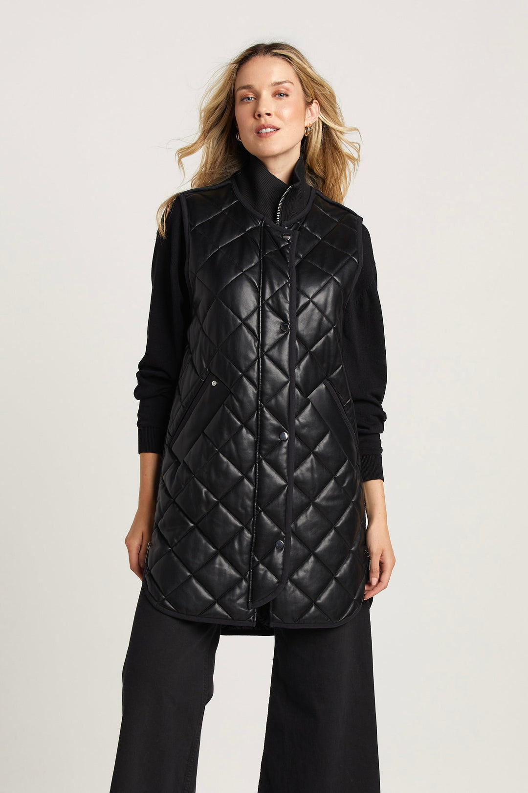 Destiny Quilted Full Zip Vegan Leather Vest w/ Side Zipper