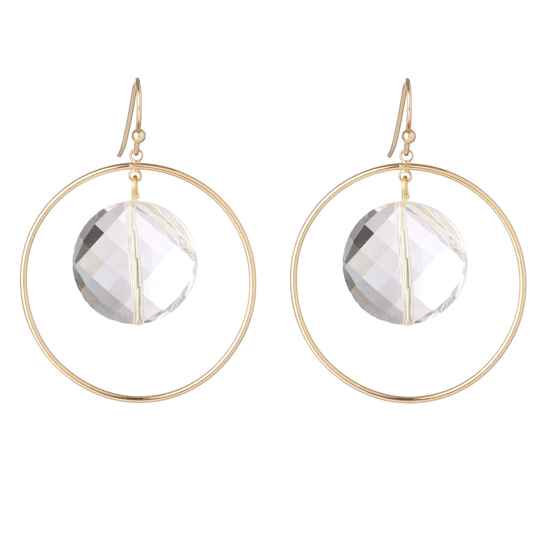 Hoop With Coin Shape Clear Crystal Earrings