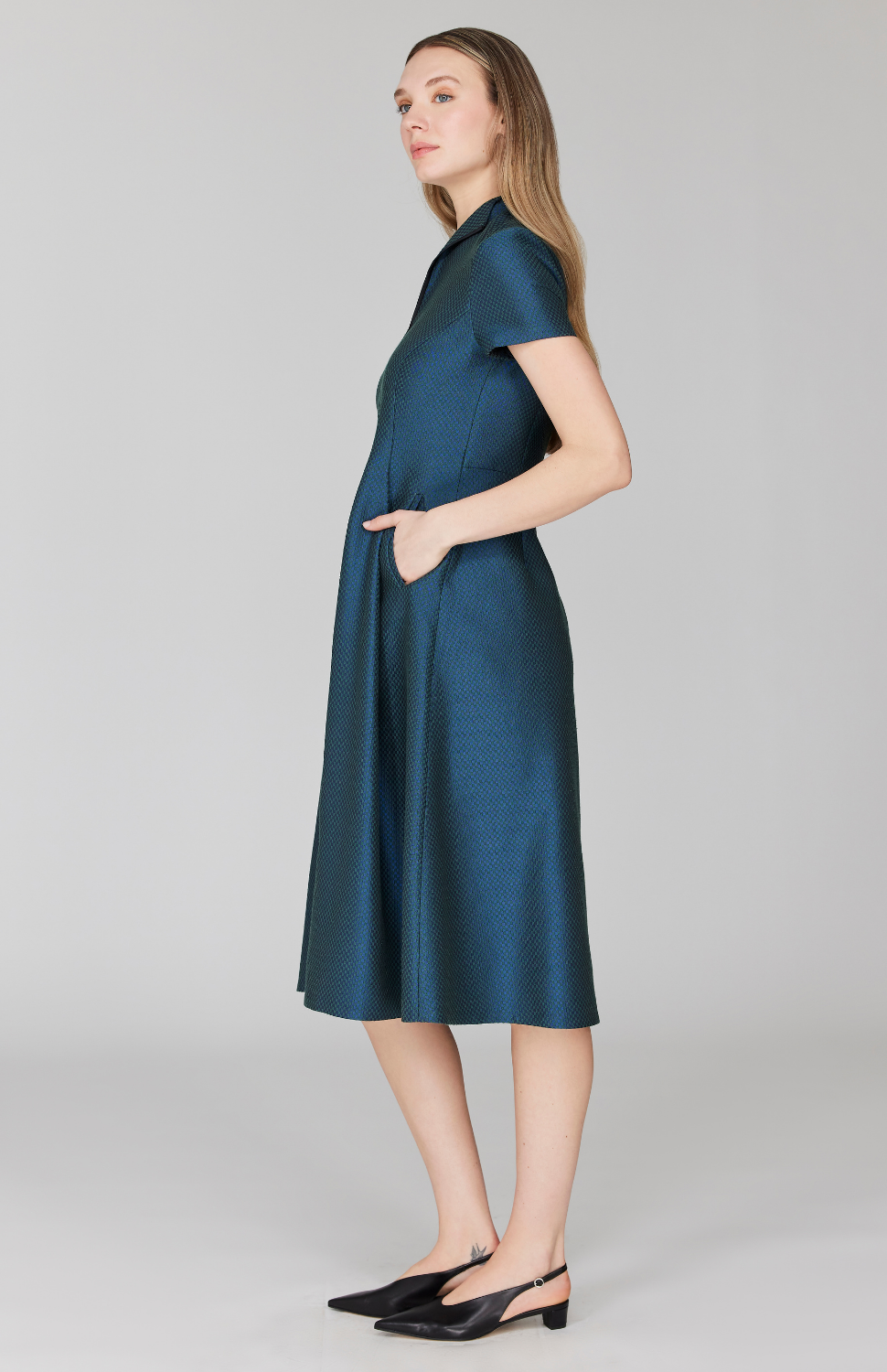 Double Face Check Jacquard High Neck Fit & Flare Dress 2 / Coffee UC Double Face Check Jacquard High Neck Fit & Flare Dress 2 / Coffee UC