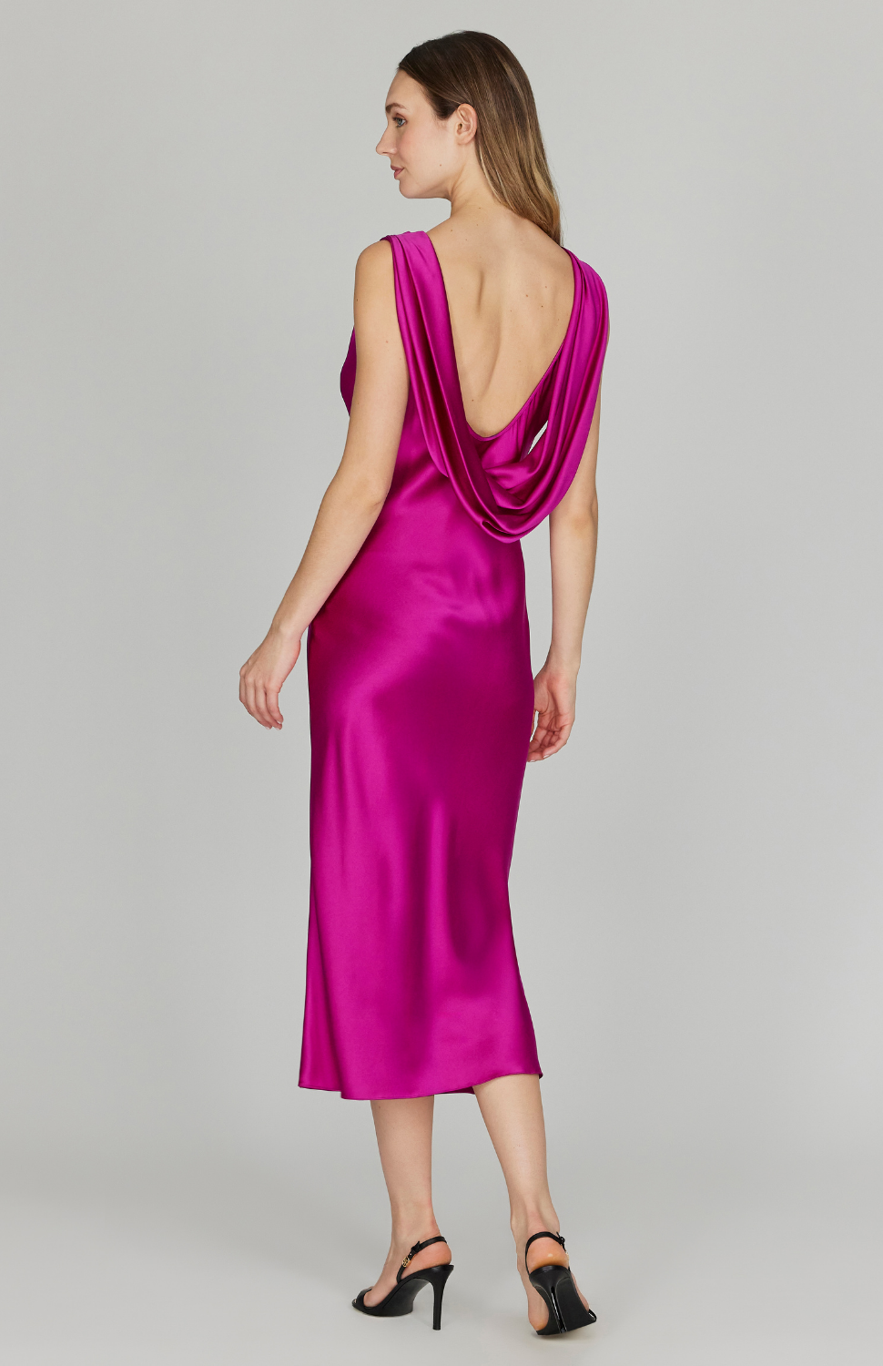 Satin Drape Back Bias Dress