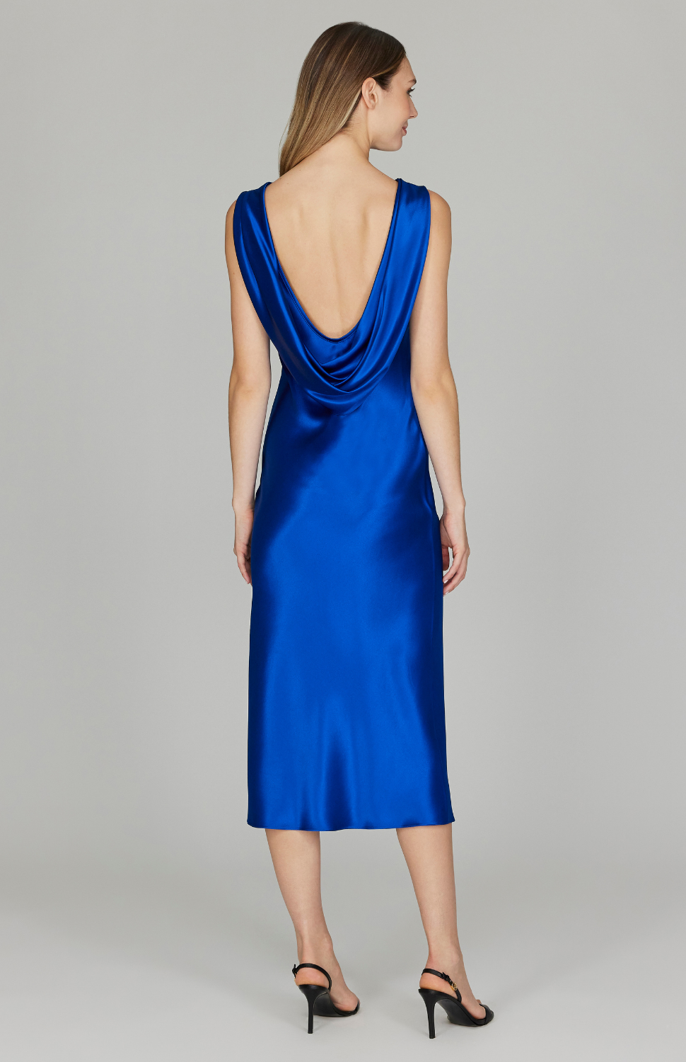 Satin Drape Back Bias Dress