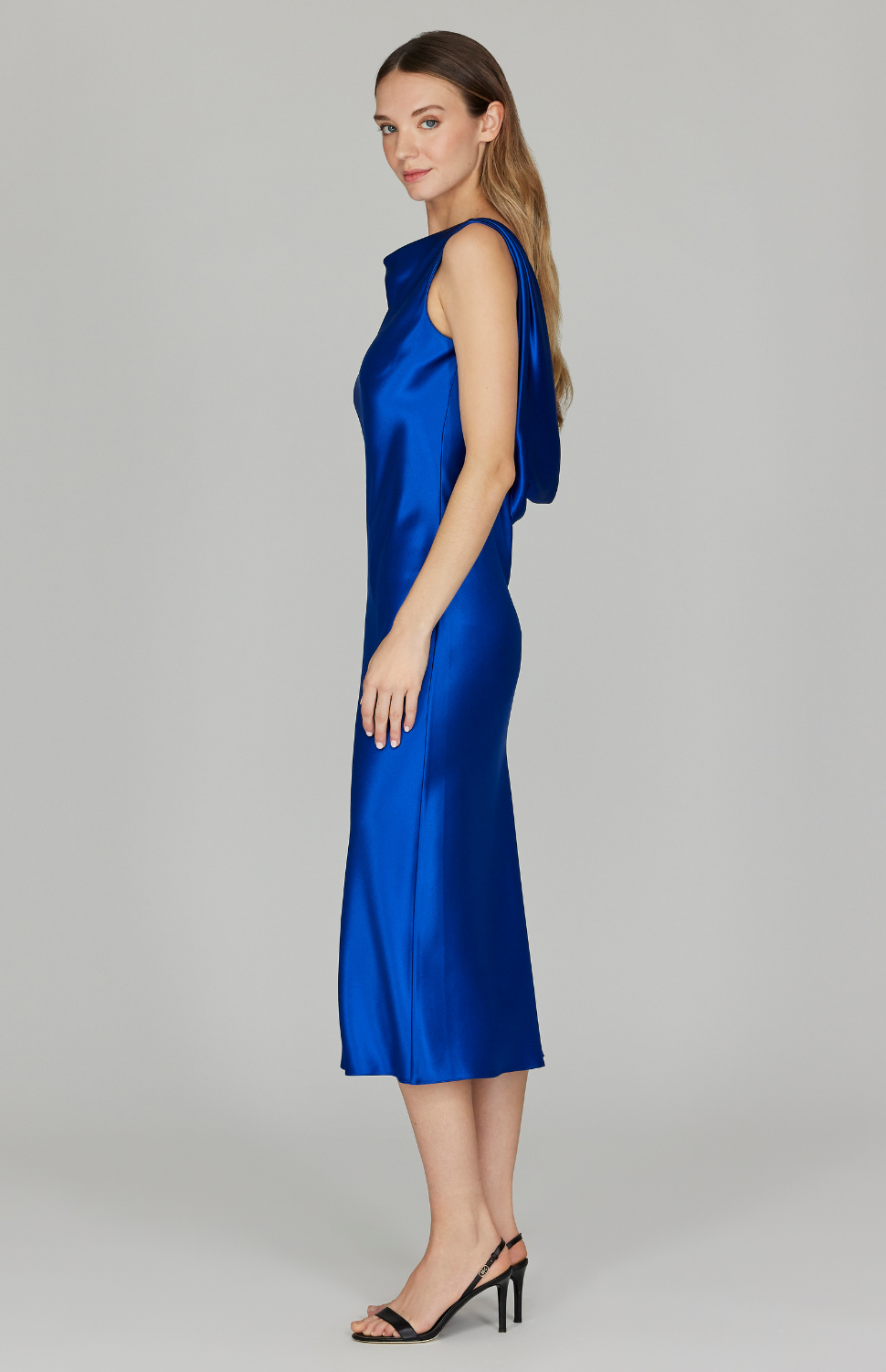 Satin Drape Back Bias Dress