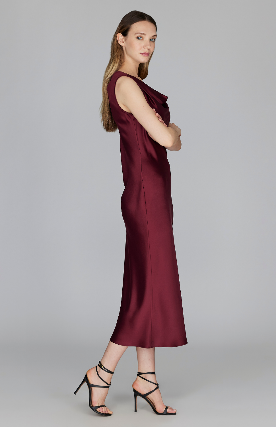 Satin Drape Front & Back Bias Dress