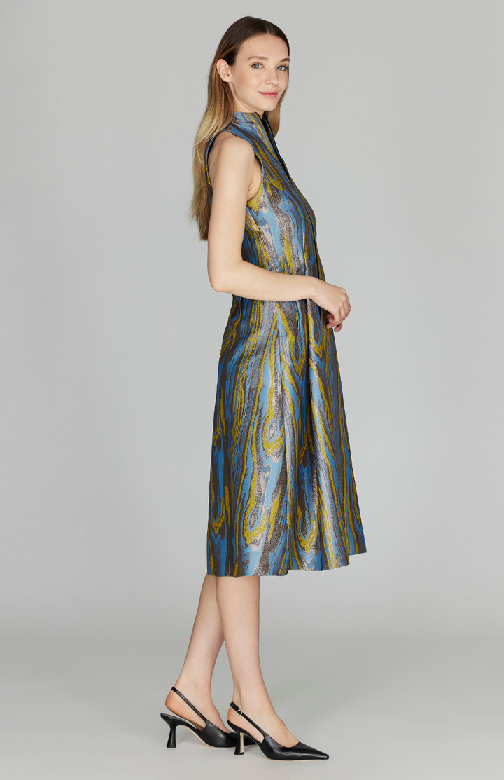 PREORDER Moire Jacquard High Neck Fit & Flare Dress