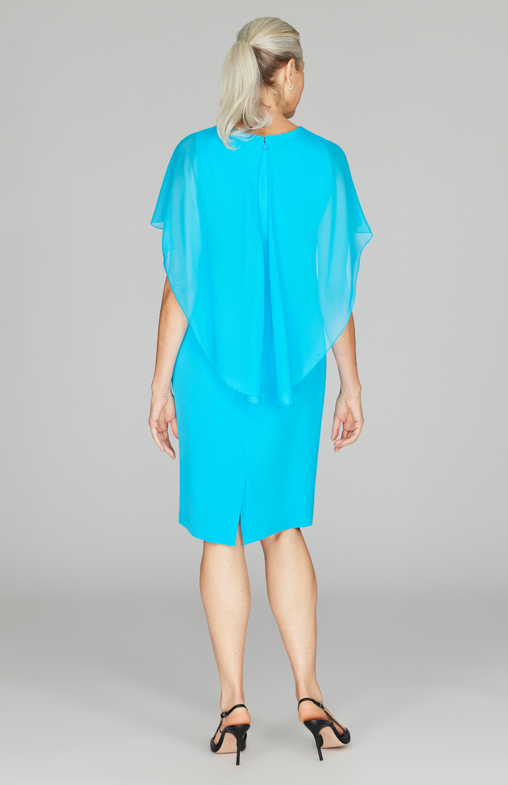 Silk Dress w/Chiffon High-Low Capelet