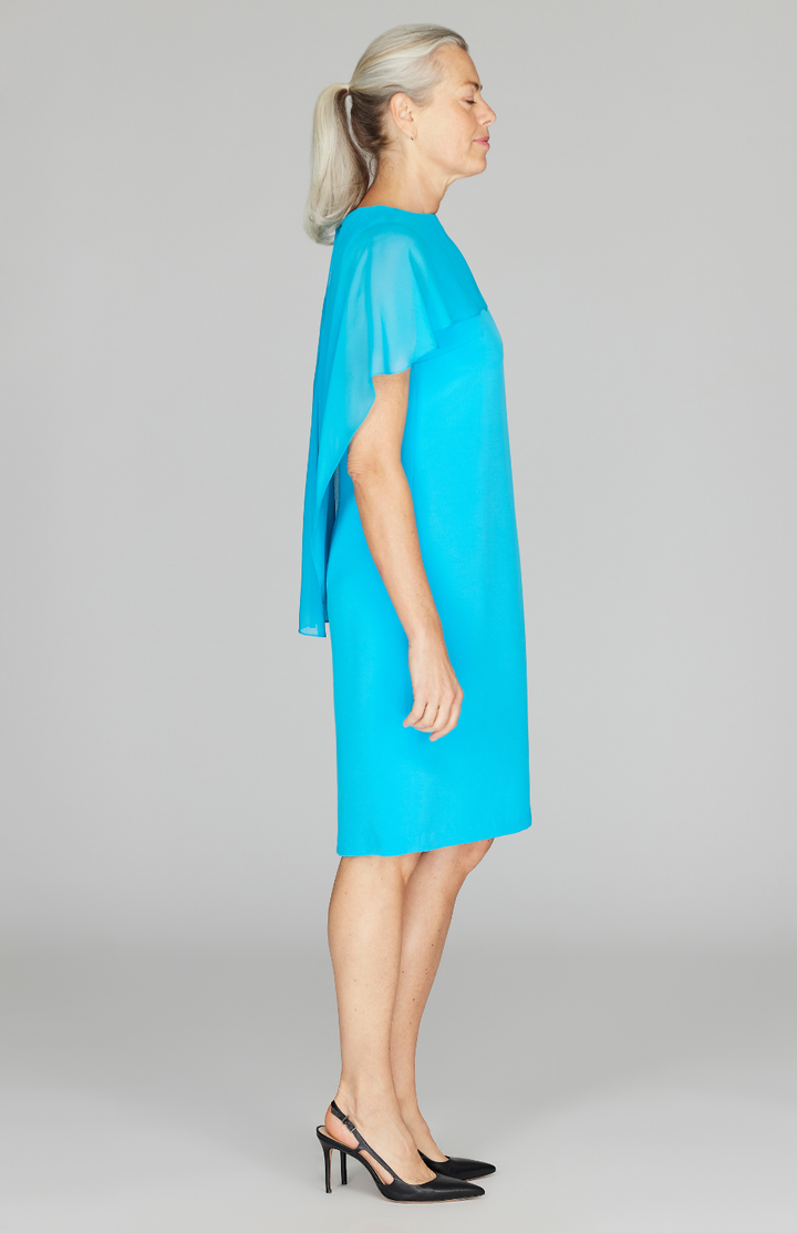 Silk Dress w/Chiffon High-Low Capelet