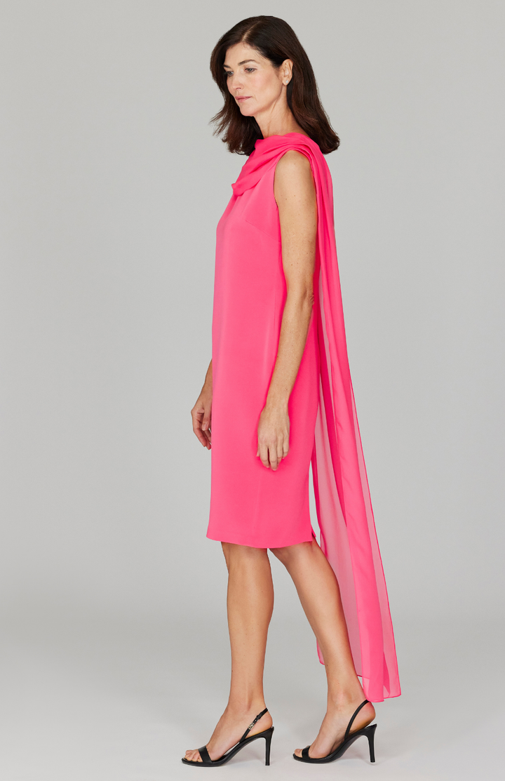 Silk Dress w/Draped Chiffon Scarf