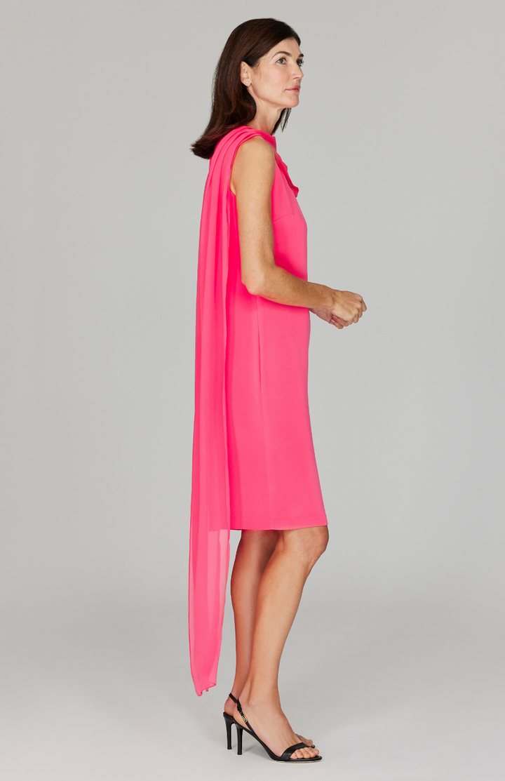 Silk Dress w/Draped Chiffon Scarf