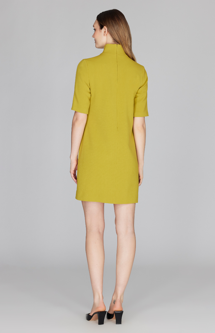 Double Face Turtleneck Shift Dress w/Contrast Bias