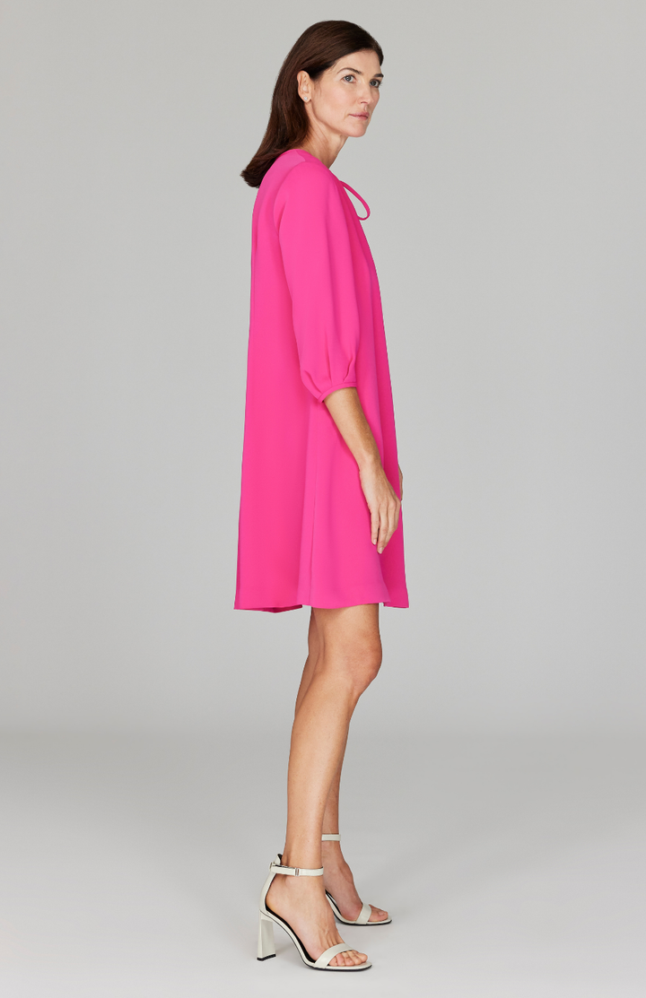 Lustrous Crepe Gather Neck Shift Dress