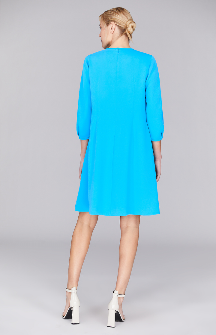 Lustrous Crepe Gather Neck Shift Dress