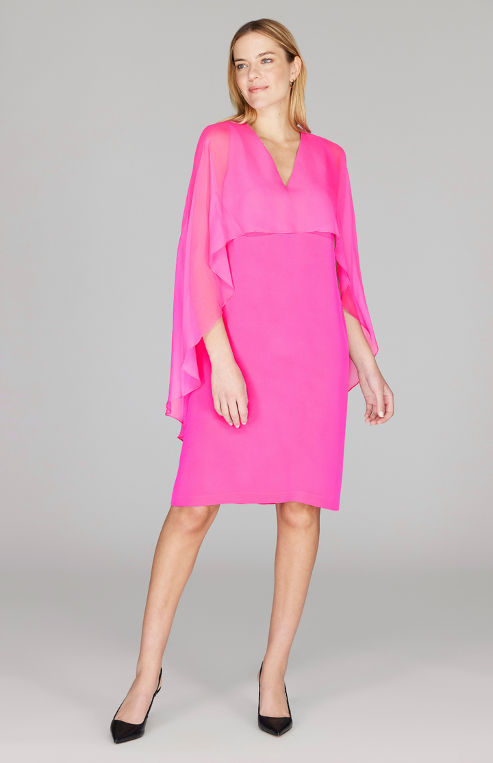 Silk Dress w/Chiffon V Neck Overlay