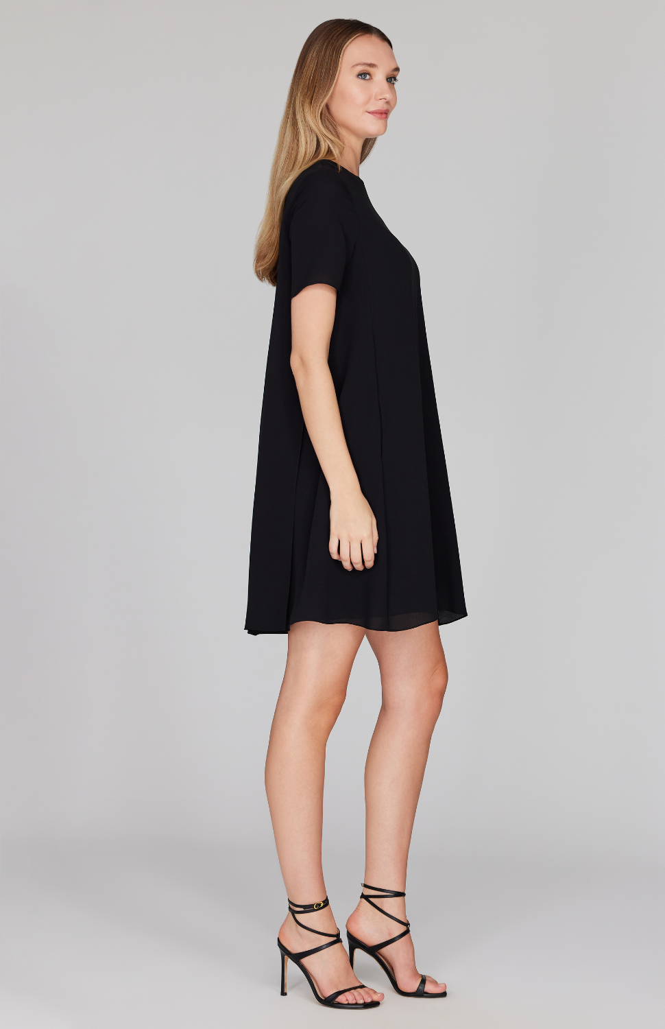 Silk Georgette Short Sleeve Back Overlap Dress