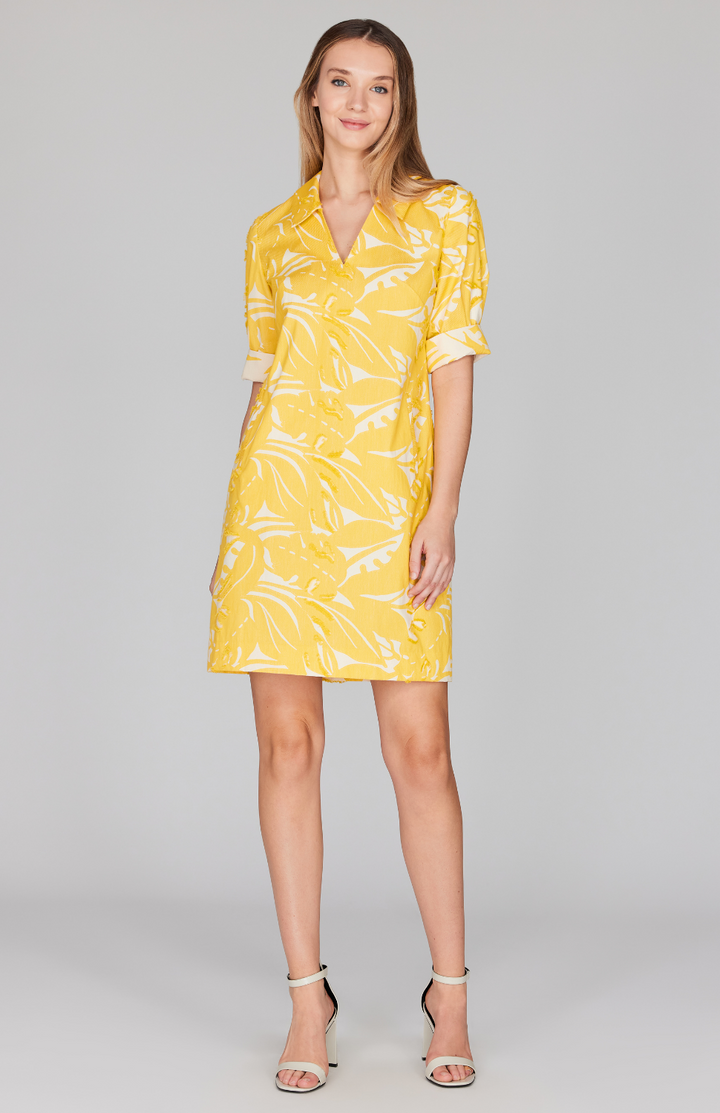 Safari Shirting V Neck Collared Shift Dress