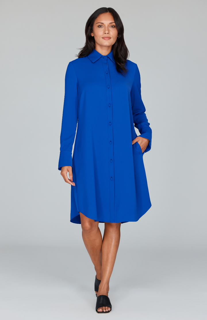 Lustrous Crepe Collared Shirt Dress