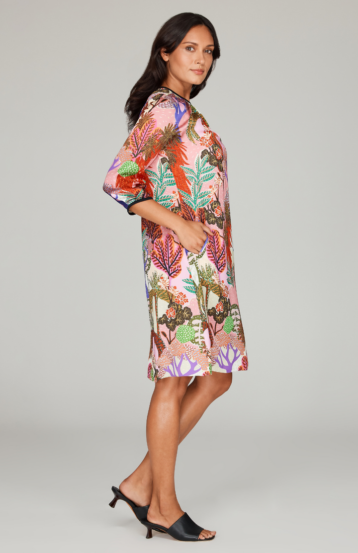 Oasis Print Gather Neck Trapeze Dress