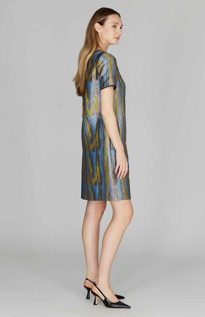 PREORDER Moire Jacquard Short Sleeve Shift Dress