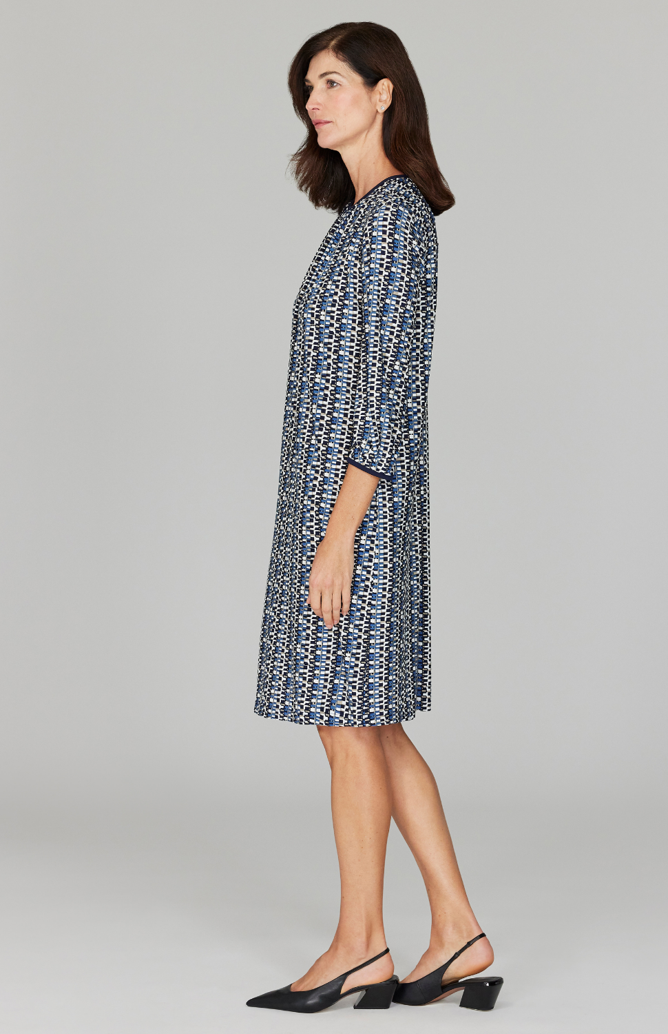 Geometric Dot Gather Neck Shift Dress