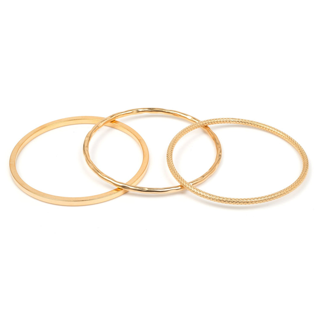 Matte Gold Plate Bangle Bracelet Set Of 3